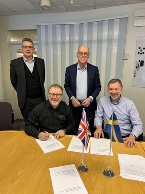 Wallwork directors Ian Griffin and Simeon Collins, seated, met with Quintus Director Peter Henning and CEO Jan Söderström in Sweden to sign for a second hot isostatic press.