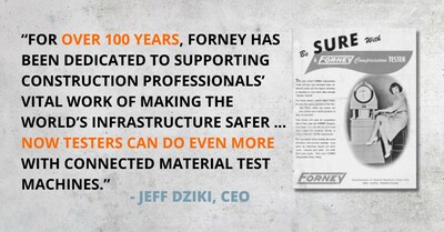 "For over 100 years, Forney has been dedicated to supporting construction professionals' vital work of making the world's infrastructure safer... now testers can do even more with connected material test machines." Jeff Dziki, CEO