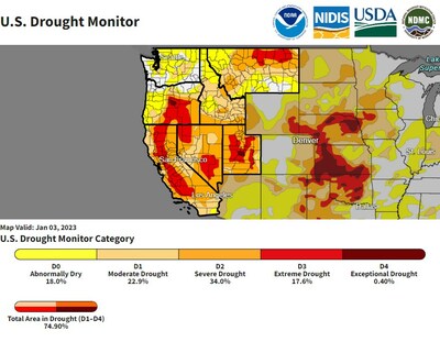 Regional Drought Conditions Jan. 3, 2023. (National Integrated Drought Information System)