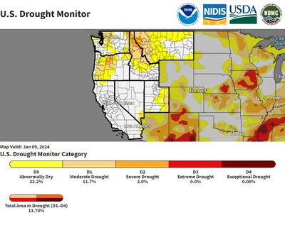 Regional Drought Conditions Jan. 9, 2024. (National Integrated Drought Information System)