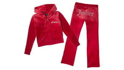 The Juicier Collection tracksuit is emblazoned with custom crystal diamanté “Juicier” on the lower back and behind and Red Robin logo on the chest and hip. Available as a set – jacket and pants – on Red Robin’s Instagram Shop.