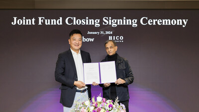 Samuel Kim(left), Managing Director of Hico Management, and Vivek Ranadiv, Managing Director of Bow Capital and owner of the Sacramento Kings. On January 31st, at the Walkerhill hotel, during the ?Hico-Bow Joint Fund' launching ceremony.