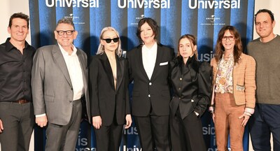 (Adam Gardner Co-Founder REVERB; Sir Lucian Grainge Charman & CEO, UMG; boygenius's Phoebe Bridgers; Lucy Dacus; Julien Baker; Jody Gerson Universal Music Group Publishing Chairman and CEO; and John Janick Chairman and CEO IGA) 
Photo credit: Max Webb
