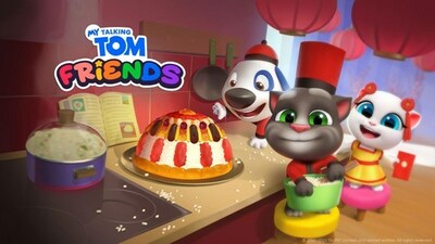 Talking Tom celebrates with his friends