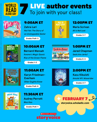 Storyvoice will host an all-star lineup of seven live author events on February 7, 2024 in celebration of World Read Aloud Day®