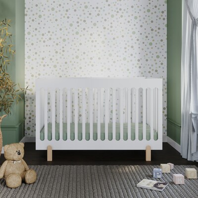 Child Craft's Park Heights Collection 4-in-1 Euro Crib that converts to a toddler bed, day bed, and full-sized bed. Pictured in Matte White.