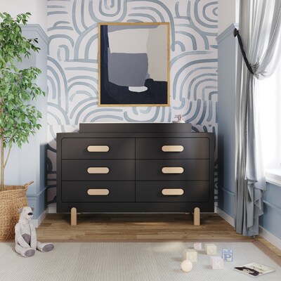 Child Craft's Park Heights Collection Double Dresser with diaper changing topper, pictured in Caviar Black