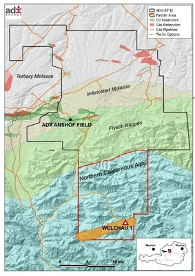 Figure 1: Map showing ADX-AT-II licence area and the Welchau-1 drilling location in the Northern Calcareous Alps (CNW Group/MCF Energy Ltd.)