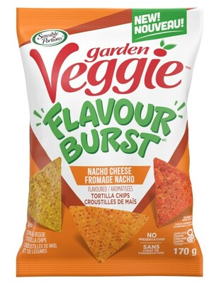 Garden VeggieMC Snacks, le pionnier dans le domaine des collations de qualit, est fier de prsenter sa toute dernire innovation, les croustilles de mas Flavour Bursttm got Fromage nacho. (PRNewsfoto/The Hain Celestial Group)