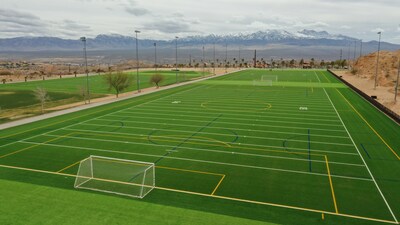 Thermoblend infill keeps field temperatures 30 degrees cooler than fields with SBR rubber infill. Thermoblend is made from a mixture of olive particles and cellulose recycled materials. These organic materials enable the infill to absorb, store, then slowly release water to create a cooling effect on the field.
