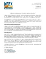 NGEX RETAINS RENMARK FINANCIAL COMMUNICATIONS (CNW Group/NGEx Minerals Ltd.)