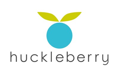 Huckleberry text logo with blue huckleberry illustration