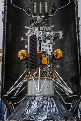 The Nova-C lunar lander is encapsulated within the fairing of a SpaceX Falcon 9 rocket in preparation for launch, as part of NASA's CLPS (Commercial Lunar Payload Services) initiative and Artemis campaign. Credits: SpaceX (PRNewsfoto/NASA) The Nova-C lunar lander is encapsulated within the fairing of a SpaceX Falcon 9 rocket in preparation for launch, as part of NASA's CLPS (Commercial Lunar Payload Services) initiative and Artemis campaign. Credits: SpaceX (PRNewsfoto/NASA)