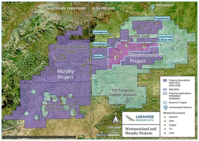 Figure 2: Westmoreland Project showing key uranium deposits/Targets (CNW Group/Laramide Resources Ltd.)