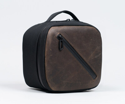 Vision Pro Shield Case in ballistic nylon and full-grain, distressed chocolate leather