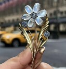 Vintage 18K Flower Brooch, with moonstones and sapphires. Halle’s Jewels