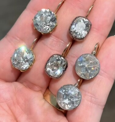 Assorted antique diamond earrings created by Jewels by Grace
