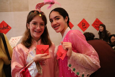 On January 28, 2024, the Chinese Embassy in the United States held an event to celebrate the 45th anniversary of the China-U.S. student exchanges and the Spring Festival Gala for Chinese and American youths. (Photo by Li Zhiwei/People's Daily) (PRNewsfoto/People's Daily)