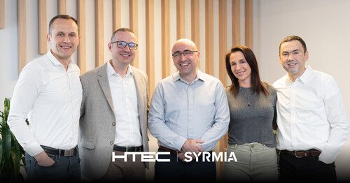 Darko Todorović (VP Engineering and Delivery, HTEC), Miroslav Virijević (CFO, HTEC), Đorđe Simić (COO, SYRMIA), Katarina Urošević (Chief of Staff, HTEC), and Petar Jovanović (CTO, SYRMIA) (PRNewsfoto/HTEC)