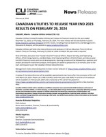 CANADIAN UTILITIES TO RELEASE YEAR END 2023 RESULTS ON FEBRUARY 29, 2024