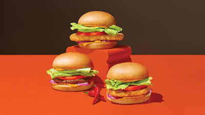 The Spicy Piri-Piri Buddy Burger trio brings the heat. Served with your choice of chicken, beef or potato patty, they’re just $3.99 each. Only for a limited time. (CNW Group/A&W Food Services of Canada Inc.)