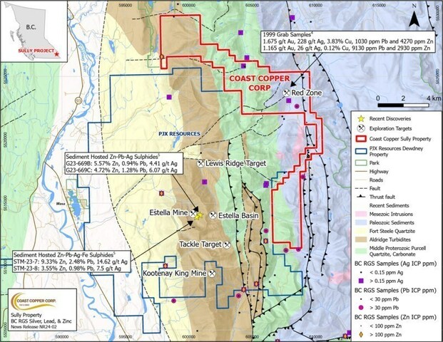 Coast Copper News Release Figure 1 NR24-02 (CNW Group/Coast Copper Corp.) Coast Copper News Release Figure 1 NR24-02 (CNW Group/Coast Copper Corp.)