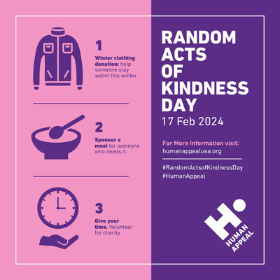 Human Appeal highlights top three means for Random Acts of Kindness Day on 17 February.