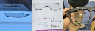 AR optics mentioned in this article. L-R: Mojie’s resin waveguide with integrated prescription correction, Optiark’s upcoming resin binocular 2D waveguide, LetinAR’s newest FrontiAR™ Pro optics. Source: IDTechEx – Images taken by IDTechEx at CES 2024.
