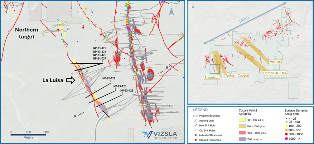 Figure 1: Plan map of recent drilling along the La Luisa vein. (CNW Group/Vizsla Silver Corp.) Figure 1: Plan map of recent drilling along the La Luisa vein. (CNW Group/Vizsla Silver Corp.)