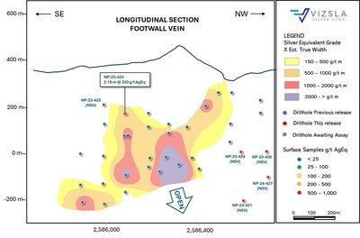 Figure 3: Longitudinal section of the Footwall Vein at La Luisa. (CNW Group/Vizsla Silver Corp.)
