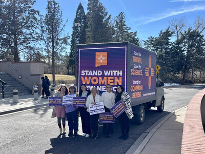 Independent Women's Voice Ambassadors rally in front of the New Mexico State Capitol urging Governor Michelle Lujan Grisham to stand with women.