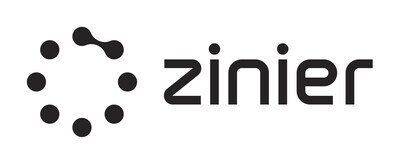 Image of Zinier's Logo in black and white. A circle of dots interconnected and the word Zinier. (PRNewsfoto/Zinier)