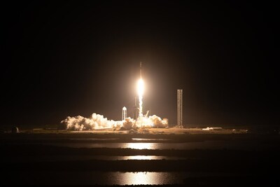 A SpaceX Falcon 9 rocket carrying Intuitive Machines’ Nova-C lunar lander lifts off from Launch Pad 39A at NASA’s Kennedy Space Center in Florida at 1:05 a.m. EST on Feb. 15, 2024. As part of NASA’s CLPS (Commercial Lunar Payload Services) initiative and Artemis campaign, Intuitive Machines’ first lunar mission will carry NASA science and commercial payloads to the Moon to study plume-surface interactions, space weather/lunar surface interactions, radio astronomy, precision landing technologies, and a communication and navigation node for future autonomous navigation technologies. Credit: NASA
