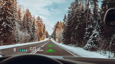FIC AR HUD provides ADAS info, navigation, car speed, traffic warning to drivers' fields of views.