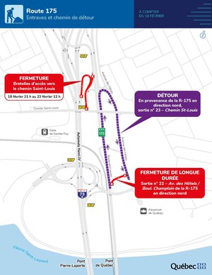 Échangeurs au nord des ponts Pierre-Laporte et de Québec - Fermetures dans le secteur de la route 175 à compter du 18 février