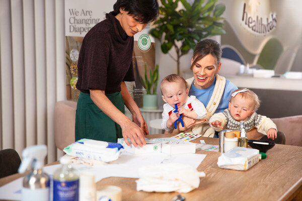 Hilary Swank with twins Ohm (left) and Aya (right) joins HealthyBaby, the babycare platform that pioneered the world's first and only EWG VERIFIED safe diapers, as Chief Innovation Officer alongside HealthyBaby Founder Shazi Visram. Photo by Chris Sojka for HealthyBaby.