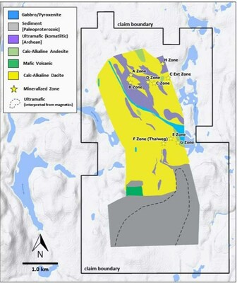 Figure 2 - Bannockburn Property with Nickel Sulphide Zones (modified after Outokumpu, 1999). (CNW Group/Canada Nickel Company Inc.)