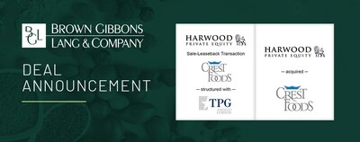 Brown Gibbons Lang & Company (BGL) is pleased to announce the sale of Crest Foods, a leading provider of dairy stabilizers, contract packaging, and branded and private label dry food manufacturing, to Harwood Private Equity (Harwood), an investor in lower middle market companies. BGL's Food & Beverage, Debt Capital Markets, and Real Estate teams together served as the exclusive financial advisor to Harwood. The specific terms of the transaction were not disclosed.