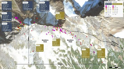 Figure 2: Copper Ridge map highlighting outcrop sample grades. (CNW Group/Prospect Ridge Resources Corp.)