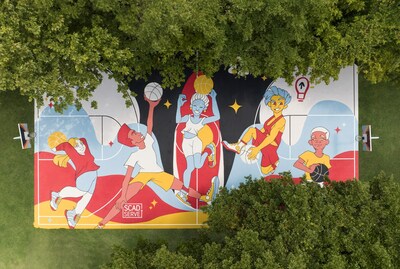 Howell Park, Atlanta, Paint Our Parks mural by SCAD SERVE Alumni Ambassador artist Drew Borders (B.F.A. animation, minor motion media, 2020)