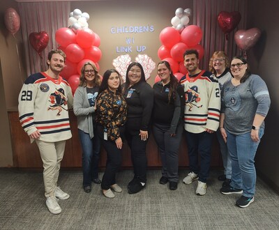 Milwaukee Admirals players Tye Felhaber and Marc Del Gaizo join the Wauwatosa, Wisconsin Landmark Credit Union branch team to raise money for Children's Wisconsin through Landmark's annual Chain of Hearts Campaign.