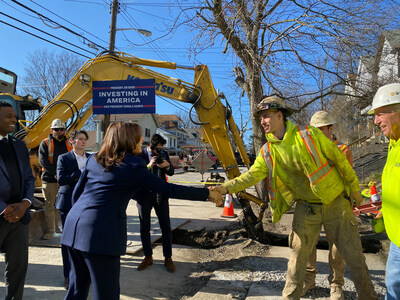 Vice President Kamala Harris visits PWSA job site where contractors removed a lead service line in a Pittsburgh neighborhood