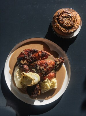 Patrimoine Chicken with Kohlrabi, Cabbage, Foie Gras Jus, and Honey-Onion Bread will be featured at a.kitchen in Philadelphia during Restaurant Week, Feb. 28 - March 13.