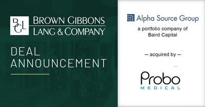 Brown Gibbons Lang & Company (BGL) is pleased to announce the sale of Alpha Source Group (Alpha Source), a leading medical equipment service, repair, maintenance, and parts provider for original equipment providers (OEMs) and healthcare providers, to Probo Medical (Probo), a private equity backed global provider of medical imaging equipment, parts, repair, and service.