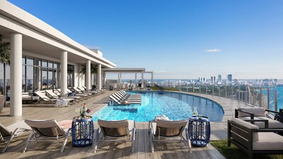 The rooftop pool at Altura Bayshore in Sarasota, provides views of downtown Tampa and Hillsborough Bay.