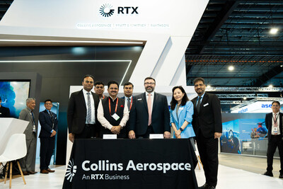 Signing by S.K.Dash, CTO, Air India (third from left) and Brian Barta, Head of Sales, Global Commercial Avionics, Collins Aerospace (third from right).