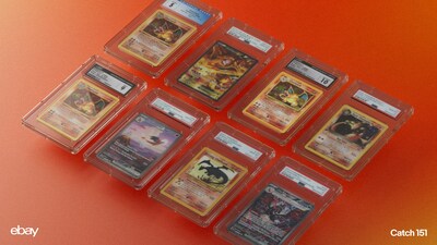 eBay’s “Catch 151” auction includes sought-after Charizard trading cards, from the very first printing to modern iterations.