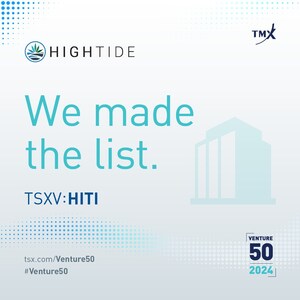 High Tide Recognized as a Top 10 Ranked Company in the Diversified Industries Sector by the TSX Venture 50 for 2024