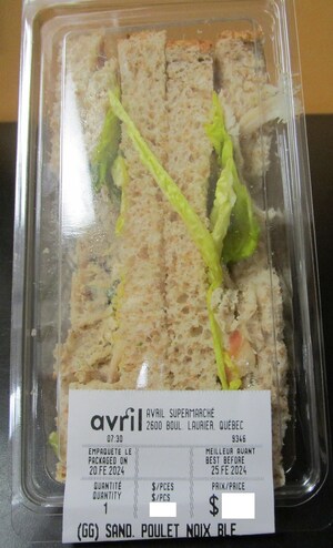 Avis de ne pas consommer de sandwich au poulet préparé et vendu par l'entreprise Avril située à Place de la Cité à Québec