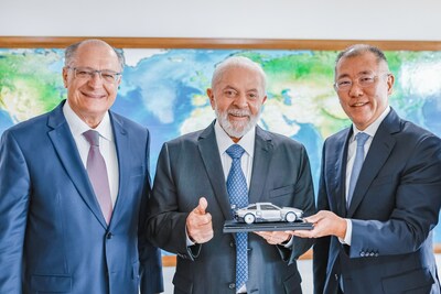 (From Right) Euisun Chung Executive Chair of Hyundai Motor Group; Brazil President Luiz Inácio Lula da Silva; Brazil Vice President Geraldo José Rodrigues Alckmin Filho, Photo provided by Brazil Government
